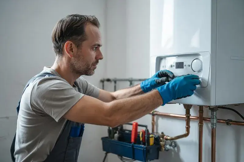 technik wykonujący przegląd pieca gazowego