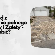Podjazd z kamienia polnego, zróżnicowany pod względem wielkości i kształtu, prowadzi do garażu.