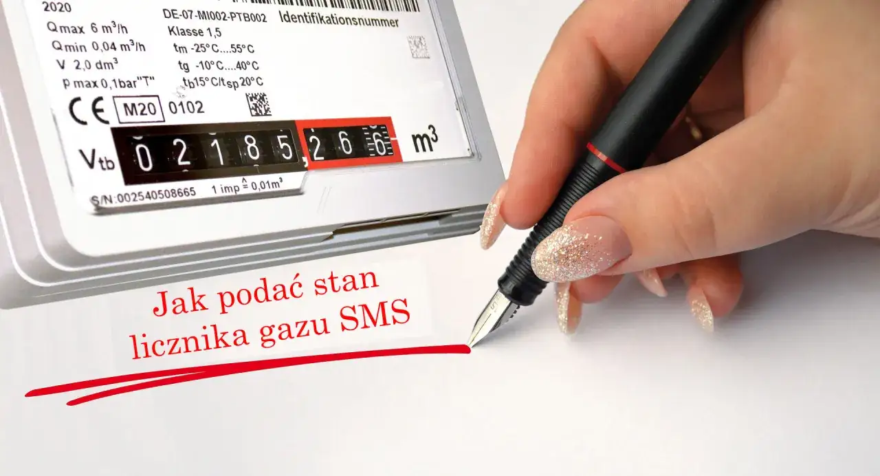 Dłoń z długopisem nad licznikiem gazu. Tekst: 