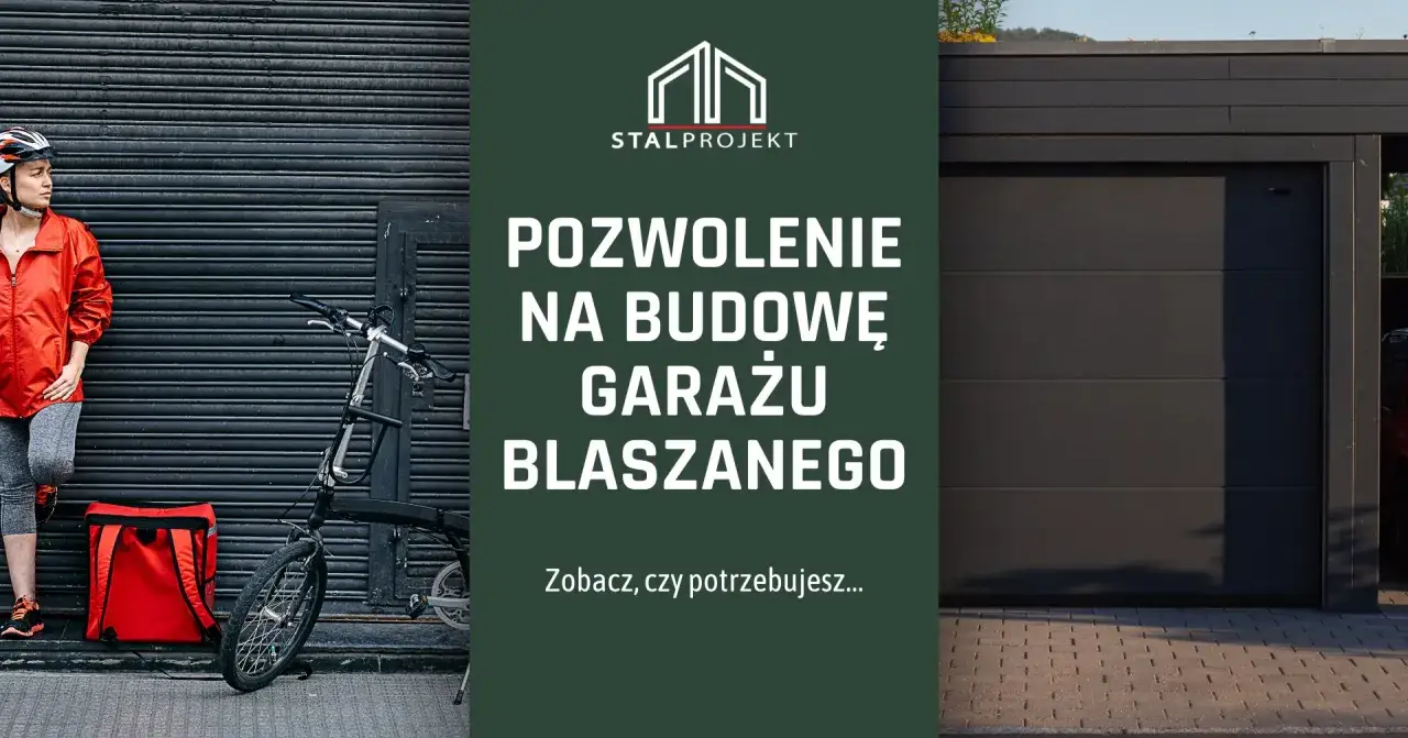 Dowiedz się, ile kosztuje pozwolenie na budowę garażu blaszanego. Obok rowerzystki i nowoczesnego garażu.